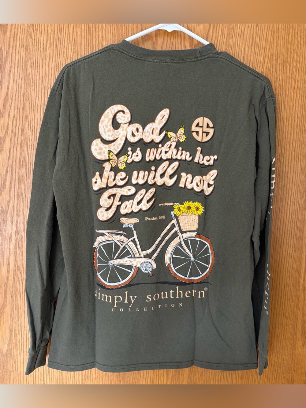 Simply Southern Shirt Women’s M Green Long Sleeve God Religious Jesus Fall Bike